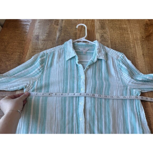 Time and Tru Women's Blue White Striped Button Down Shirt Cotton Long Sleeve M - Picture 8 of 10